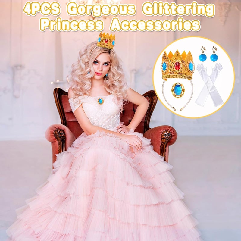 Goenb Princess Costume Accessories, 4 PCS Set of Princess Crown/Earrings/Gloves/Brooch Dress up for Women Girls - Image 5